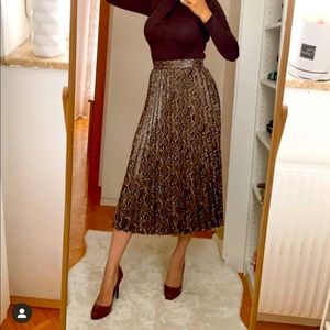 Zara Brown Tan Pleated Midi Skirt Cocktail